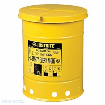 JUSTRITE Oily Waste Can 6 gal Steel Yellow, 13M348