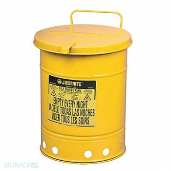 JUSTRITE Oily Waste Can 21 gal Steel Yellow, 13M351