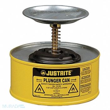 JUSTRITE Plunger Can 1 qt. Steel Yellow, 13M354