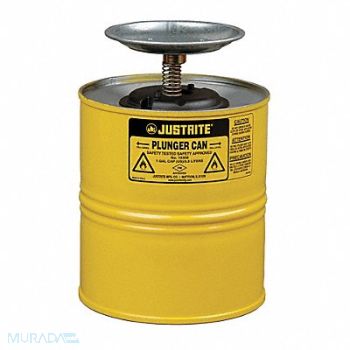 JUSTRITE Plunger Can 1 gal Steel Yellow, 13M360