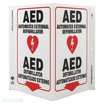 ZING AED Sign V-Shape Plastic, 551Z76
