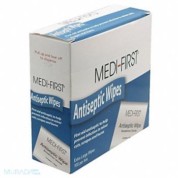 MEDI-FIRST Antiseptic Wipes PK100, 14U289