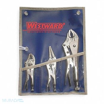 WESTWARD Locking Plier Sets Plain Grip 3 Pcs, 1ECF5