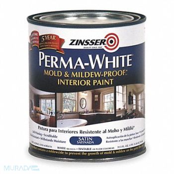 ZINSSER Latex Acryl InteriorWhiteSatin 1 qt, 4HFD8