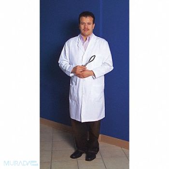 UNITED Lab Coat L White 42in Buttons 3 Pockets, 23YW74
