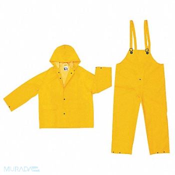 MCR SAFETY Rain Suit w/Jacket/Bib Unrated Yellow M, 26H515