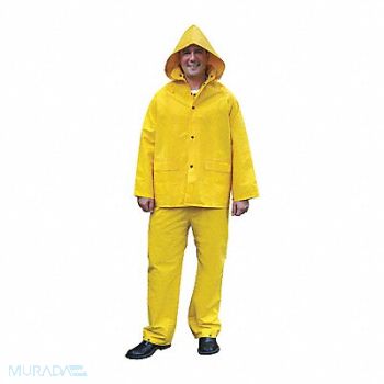 MCR SAFETY Rain Suit w/Jacket/Bib Unrated Yellow XL, 26H514
