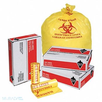 TOUGH GUY Biohazard Bags 33 gal Yellow PK100, 31DK96