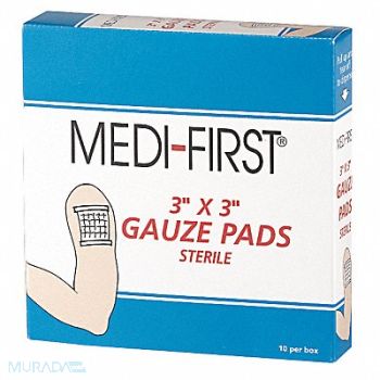 MEDI-FIRST Gauze Pad Cotton Blend Gauze PK10, 3JMD9