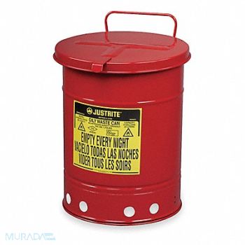 JUSTRITE Oily Waste Can 14 gal Steel Red, 4KPX2