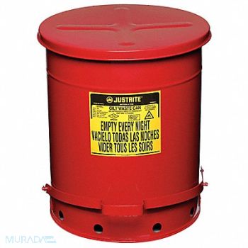 JUSTRITE E6821 Oily Waste Can 14 gal Steel Red, 3TCH8