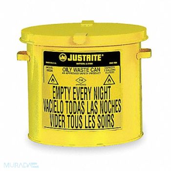 JUSTRITE F0097 Countertop Oily Waste Can 2 gal Yellow, 3TCH9