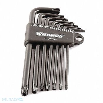 WESTWARD Torx Key Set L Shape 3 1/2 to 5 5/32 in, 40WY90