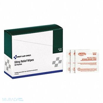 FIRST AID ONLY Sting Relief Wipes White 50/Box, 41CR13
