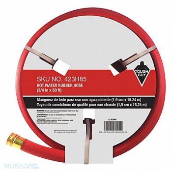 TOUGH GUY Water Hose 3/4 I.D.50 ft Rubber, 423H85