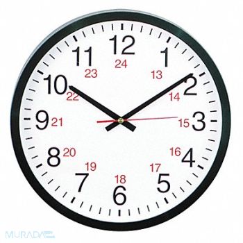UNIVERSAL Round Wall Clock 24hr. Black 12.5, 43KN85