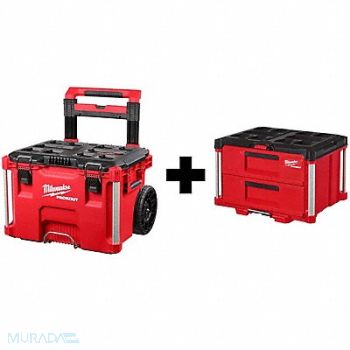 MILWAUKEE Rolling Tool Box + 2-Drawer Tool Box, 388TP9