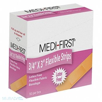 GRAINGER APPROVED Strip Bandages Beige 3 L x 3/4 W PK50, 483T85