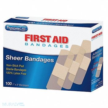 FIRST AID ONLY Adh Bandage Sheer Plastic 1 in PK100, 49H391