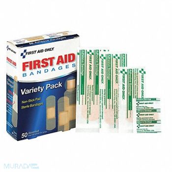 FIRST AID ONLY Adh Bandage Sheer Plastic Assorted PK50, 49H392