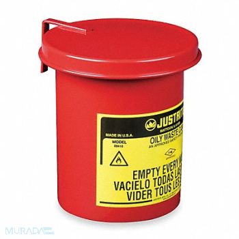 JUSTRITE Countertop Oily Waste Can 1/2 gal Steel, 4KPX1
