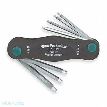 WIHA Torx Key Set Folding Shape 1 1/2 to 2 in, 4NB71