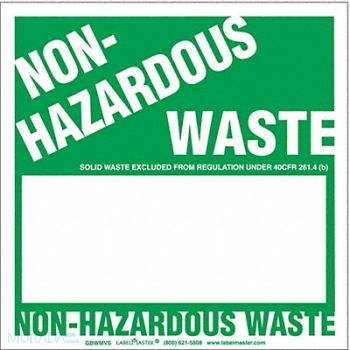 LABELMASTER NonHazardous Waste Label H Bx Vynl PK100, 51ZP81