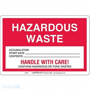 LABELMASTER Hazardous Waste Label Vinyl Stock PK100, 51ZR56