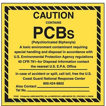 LABELMASTER Caution Contains PCBs Label 6 x6 PK50, 51ZU97