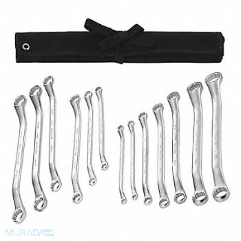 WESTWARD Box End Wrench Set Satin Stndrd SAE/Mtrc, 54DG06