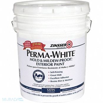 ZINSSER Interior Paint White Satin Finish, 54GD79