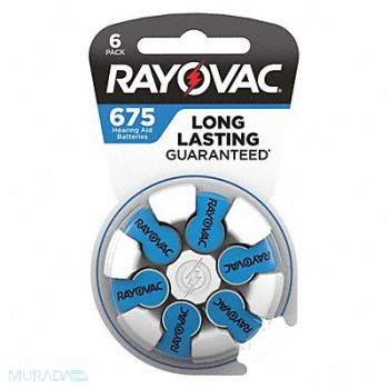 RAYOVAC Hearing Aid Bat Zinc Air 1.4VDC 675 PK6, 5AHD2