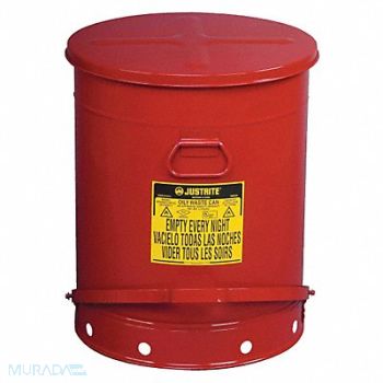 JUSTRITE F8461 Oily Waste Can 21 gal Steel Red, 5AT31
