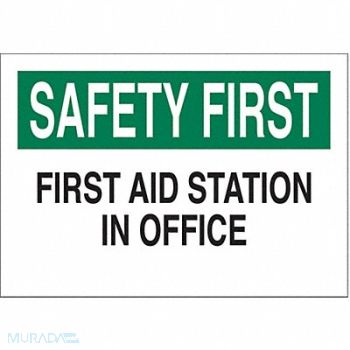 BRADY First Aid Sign 10X14 GRN and BK/WHT, 554F09