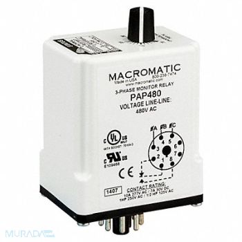 MACROMATIC Phase Monitor Relay 208VAC Plug SPDT, 5WMJ4