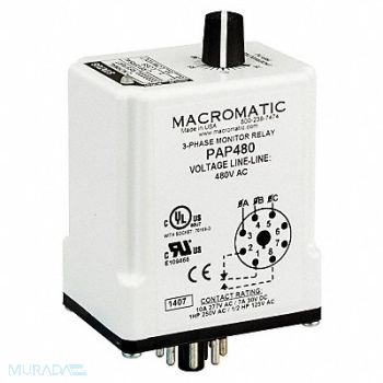 MACROMATIC Phase Monitor Relay 240VAC Plug SPDT, 5WMJ5