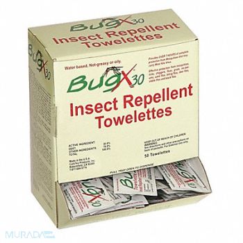 BUGX Insect Repellent DEET 30 per. PK50, 6AZ07