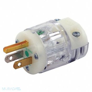 HUBBELL Straight Blade Plug Clr 15 A Stnd 5-15P, 6C627