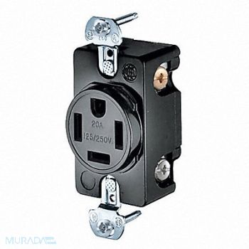 HUBBELL Recept Black 20 A 3P4W Back Side 1PK, 6C630