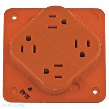 HUBBELL Receptacle Orange 15 A 2P3W Back 1PK, 6C652