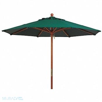 GROSFILLEX 9ft Wooden Market Umbrella forest green, 6DVL9