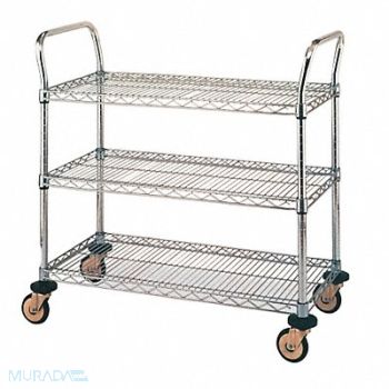 METRO Utility Cart SS 3 Wire Shelves 24Wx36L, 6GJY6