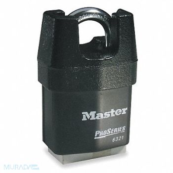 MASTER LOCK Keyed Padlock 7/8 in Rectangle Black, 6T411