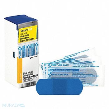 FIRST AID ONLY Metal Detectable Bandages Blue PK25, 6XNA9