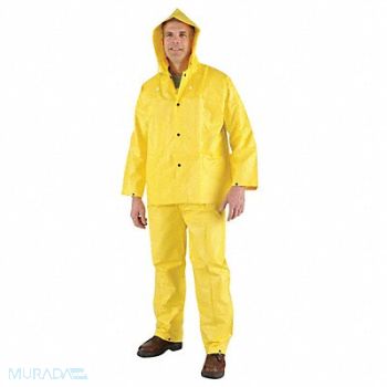 MCR SAFETY Rain Suit w/Jacket/Bib Unrated Yellow L, 9EYC2