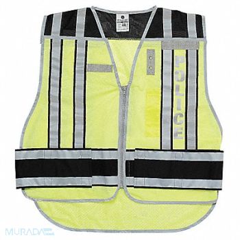 GRAINGER APPROVED E7855 Safety Vest Hi Vis Green Police M/XL, 9XCG8