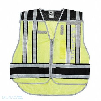 GRAINGER APPROVED E7855 Safety Vest Hi Vis Green Police 2XL, 9XKF7