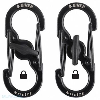NITE IZE Locking Carabiner 1-2/5 in Steel Black, 23PF83