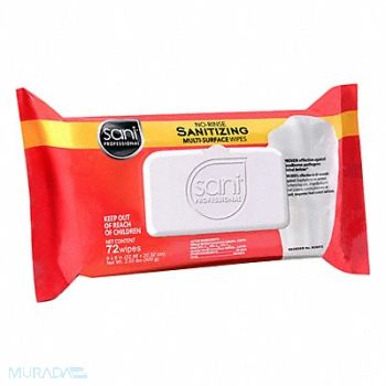 SANI PROFESSIONAL Sanitizing Wipes 72 ct Soft Pack PK12, 61CU35