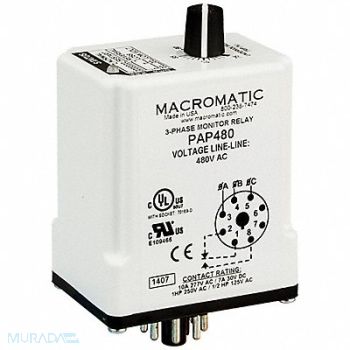 MACROMATIC Phase Monitor Relay 480VAC Plug SPDT, 5WMJ6